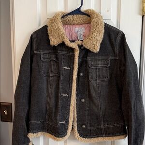 LOFT Dark Gray Jacket with Tan Faux Fur Size 8